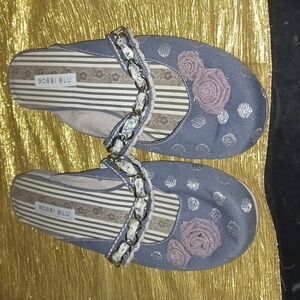 Bobbi Blu Mule Slip On Shoe Women's 8M Blue, Purple Flowers & Silver Dots Rowley